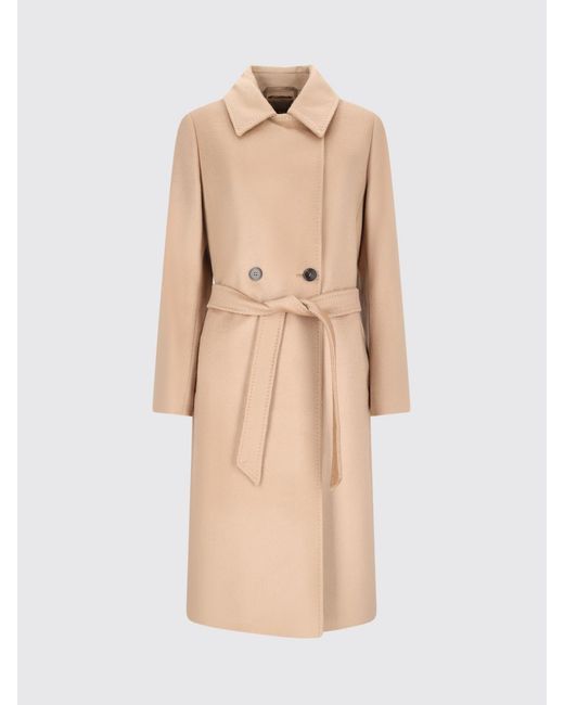 Max Mara Natural Double-Breasted Coat With Belt