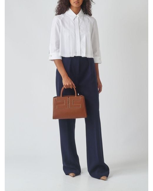 Elisabetta Franchi Blue High-Waisted Wide-Leg Crêpe Trousers With Logo Belt