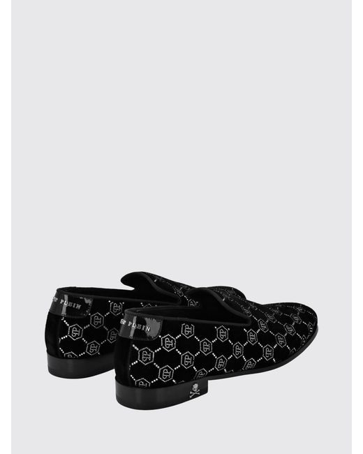 Philipp Plein White Velvet Loafers With Rhinestone Hexagon for men