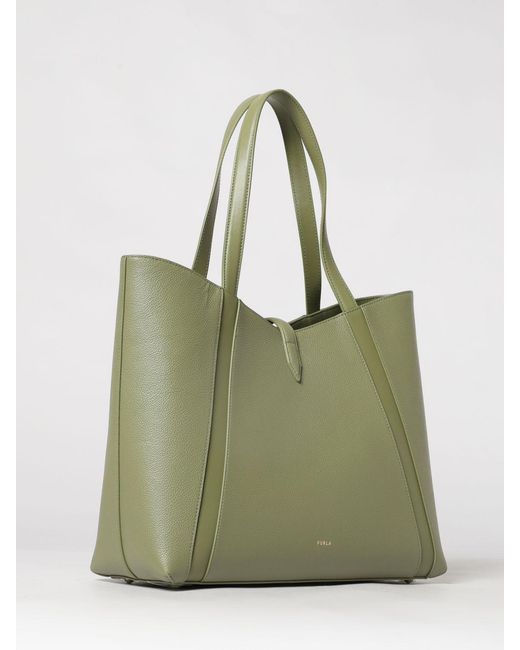 Furla Green Goccia L Grained Leather Tote Bag