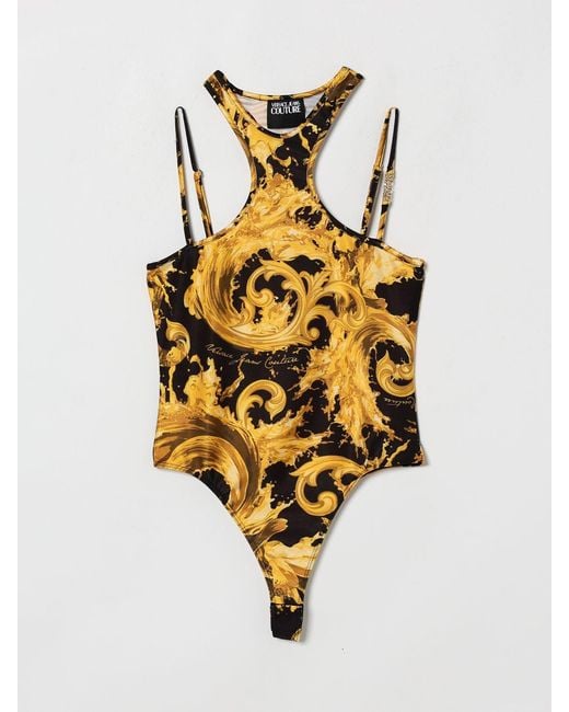 Versace Jeans Couture Yellow Printed Jersey Bodysuit