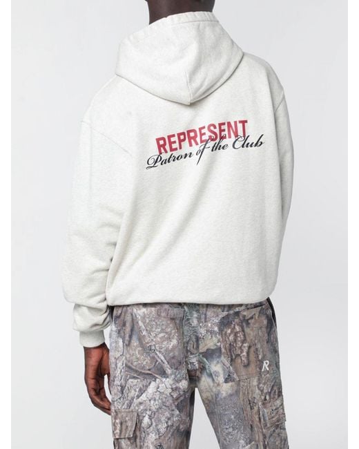 Represent Gray Cotton Hoodie With Logo for men