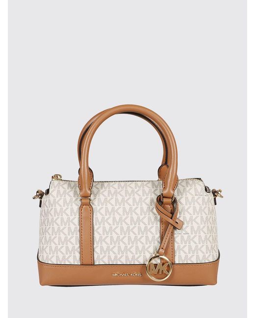 Michael Kors White Andie Coated Grained Cotton Bag With Mk Monogram