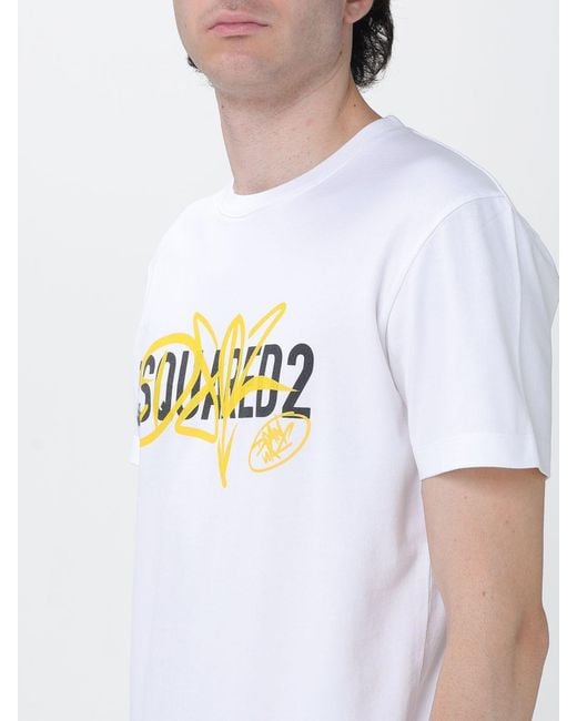DSquared² White Slim Fit Cotton T-Shirt With Contrasting Logo Print for men