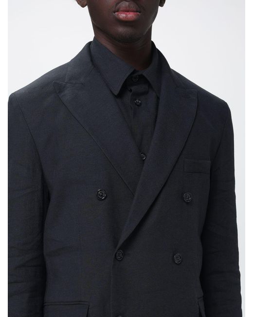 Paolo Pecora Blue Linen And Viscose Double-Breasted Blazer for men