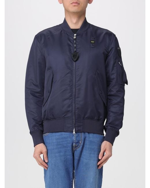 Blauer Blue Nylon Bomber Jacket With Logo for men