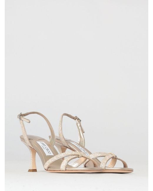 Jimmy Choo Natural Elsy Laminated Leather And Glitter Sandals