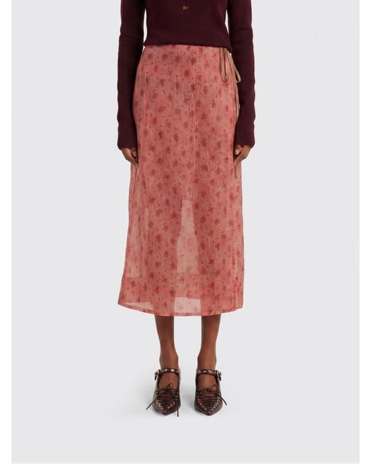 Ganni Red Printed Polyester Midi Skirt