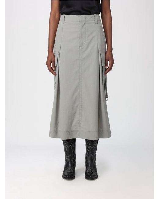 DURAZZI MILANO Gray Midi Cotton Cargo Skirt With Side Pockets
