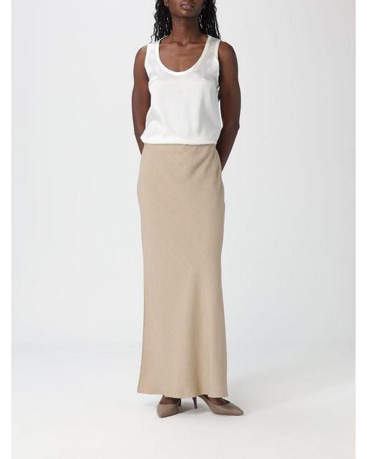Brunello Cucinelli Natural Long Linen Skirt With Slits