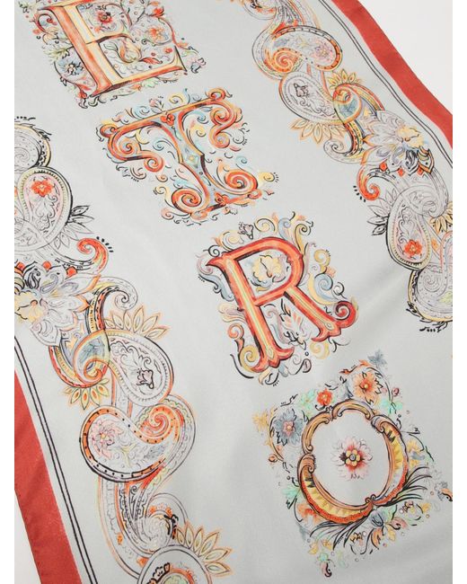 Etro Gray Printed Silk Foulard