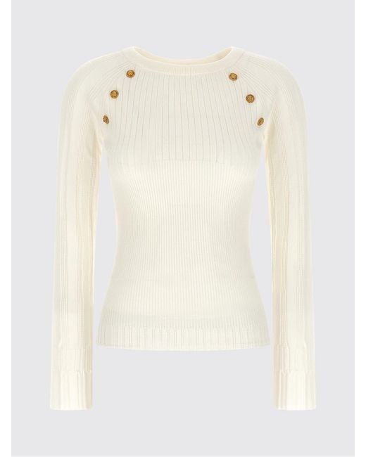 Balmain White Ribbed Viscose Knit Top
