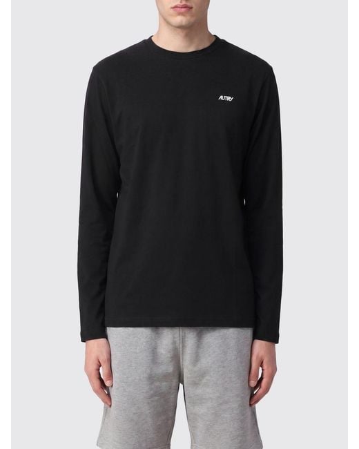 Autry Black Long-Sleeved Cotton T-Shirt With Contrasting Embroidered Logo for men