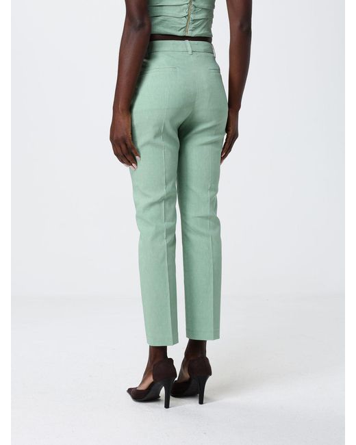 Pinko Green Cropped Fit Linen Blend Trousers