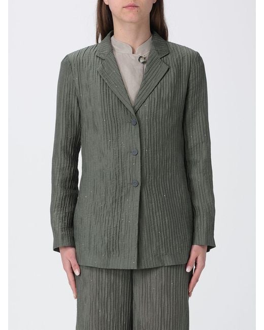 Emporio Armani Gray Lurex Pleated Creponne Blazer