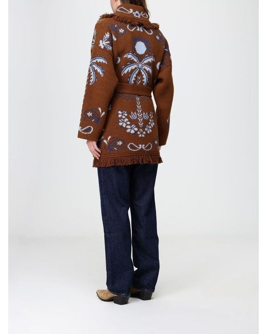 Alanui Blue Jacquard Wool And Cashmere Blend Cardigan With Fringed Trim And Belt