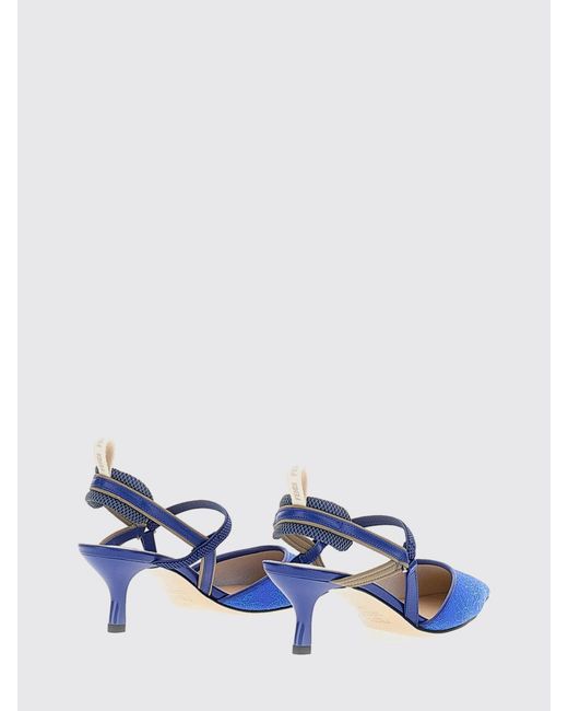 Fendi Blue Colibrì Lite Leather And Fabric Slingback With Floral Motif
