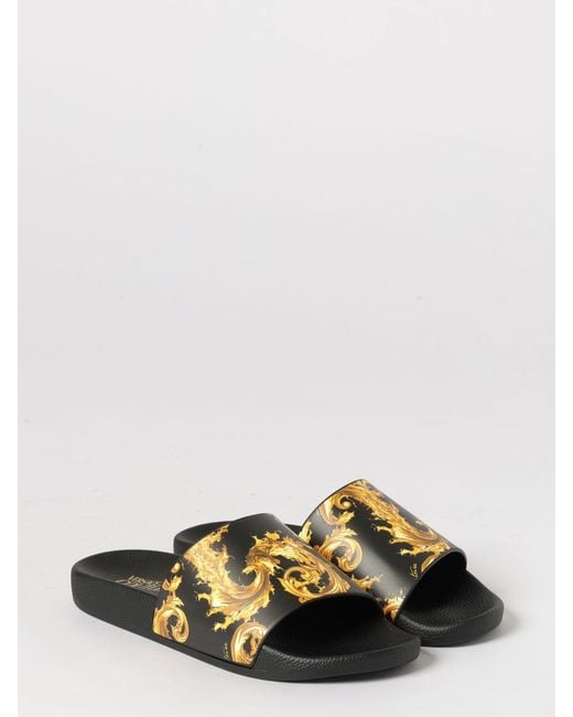 Versace Jeans Couture Black Baroque Print Rubber Sliders