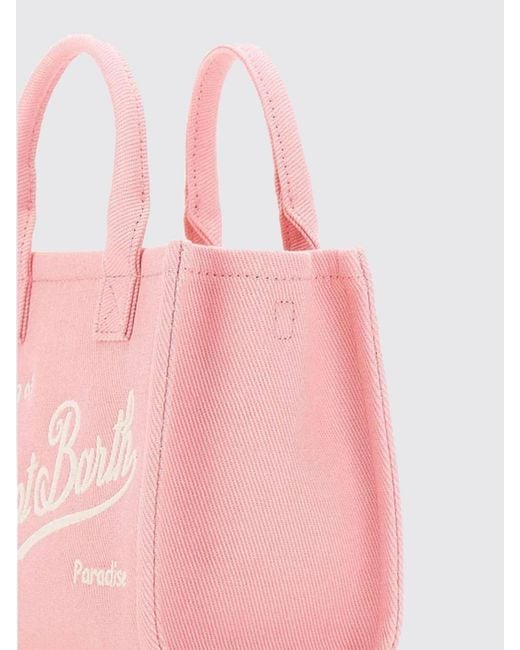 Mc2 Saint Barth Pink Embroidered Logo Cotton Twill Vanity Bag