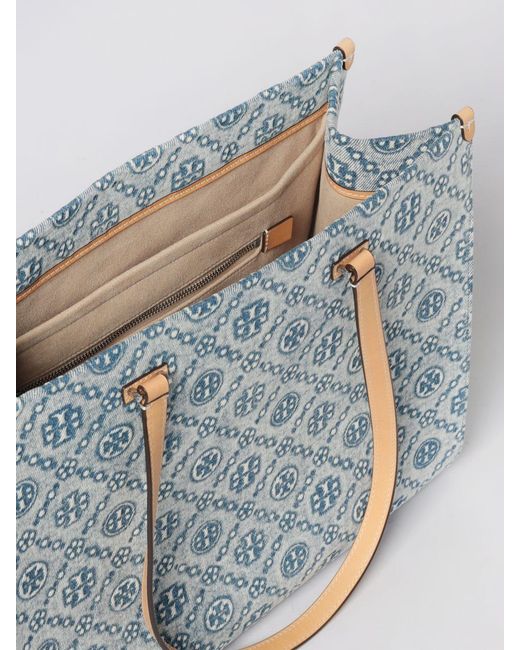 Tory Burch Blue T Monogram Jacquard Cotton Denim Bag