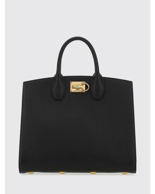 Ferragamo Black Studio Box Bag (M) Leather Handbag