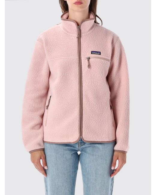 Patagonia Pink Retro High-Neck Short Fleece Jacket With Zip Closure