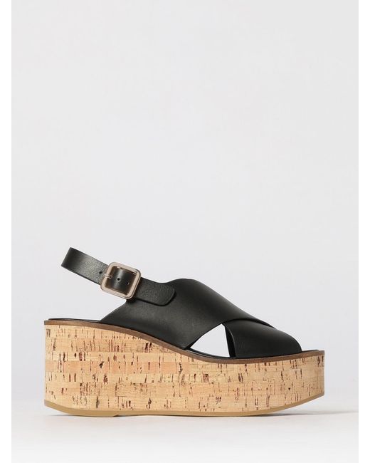 Paloma Barceló Black Leather Wedge Sandals