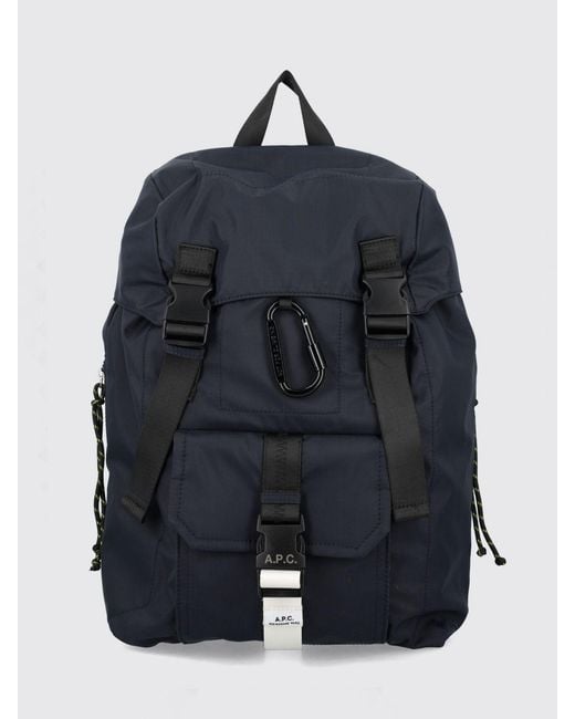 A.P.C. Blue Trek Nylon Backpack With Padded Straps And Flap Closure for men