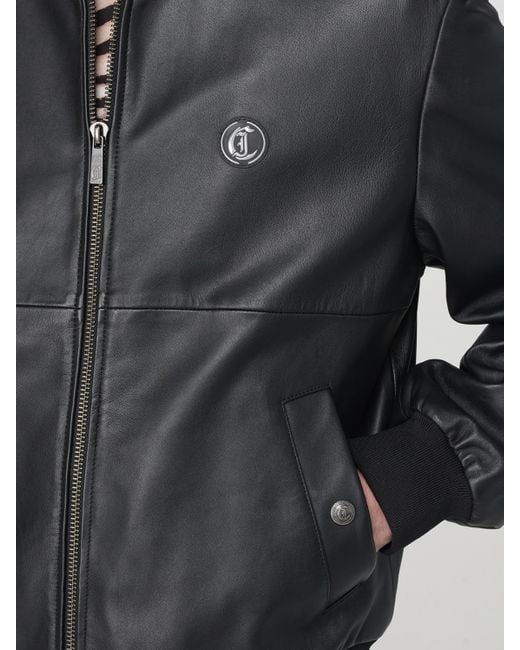 Just Cavalli Black Leather Bomber Jacket for men