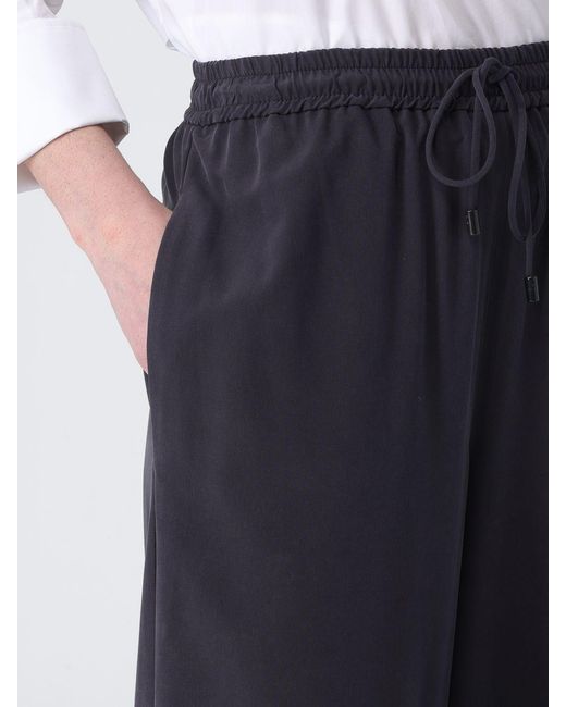 Max Mara Blue Silk Wide-Leg Trousers With Drawstring