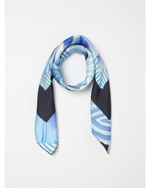 Ferragamo Blue Floral Print Silk Scarf