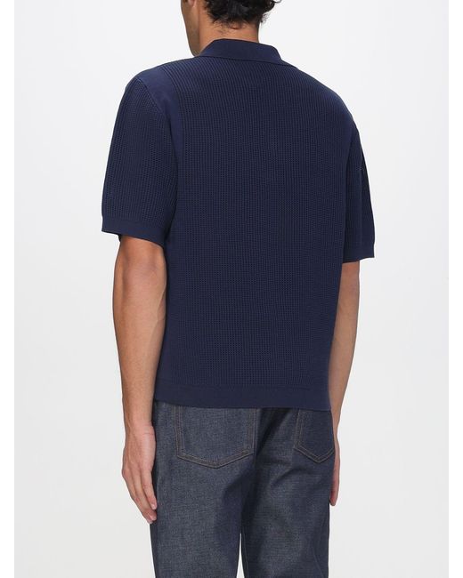 Drole de Monsieur Blue Cotton Knit Monogram Polo for men