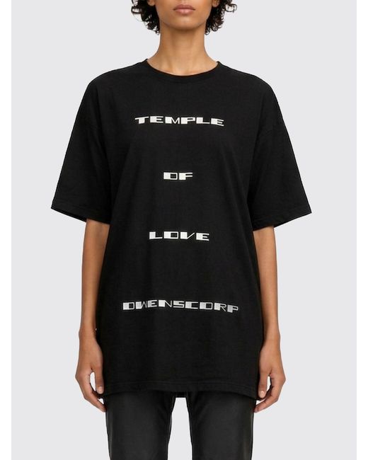 Rick Owens Black Cotton T-Shirts With Slogan