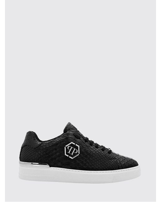 Philipp Plein Black Python Print Leather Sneakers With Hexagon for men