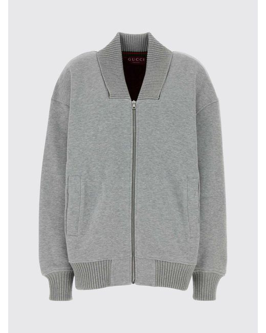 Gucci Gray Cotton Blend Zip Bomber Sweatshirt