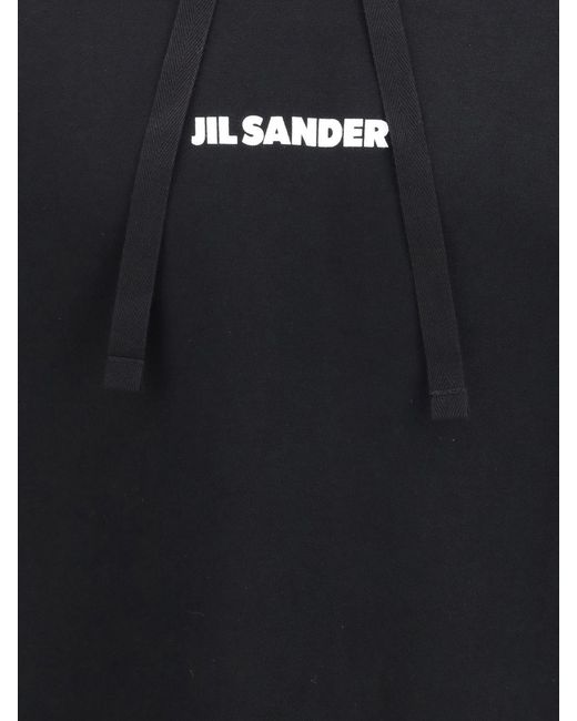 Jil Sander Blue Cotton Hoodie With Logo Print for men