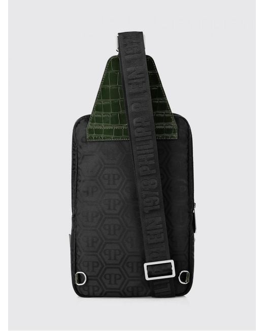 Philipp Plein Black Logo Nylon And Crocodile Print Leather Bag for men