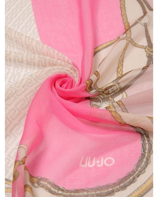 Liu Jo Pink Polyester Scarf With All-Over Lj Monogram