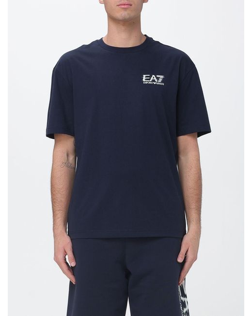 EA7 Blue Cotton T-Shirt With Logo for men