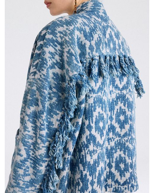 Momoní Blue MomonÌ Cotton Kimono Jacket With Fringes
