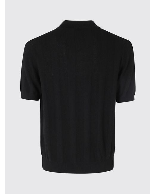 Kangra Black Short-Sleeved V-Neck Viscose Knit Polo Shirt With Ribbed Trims for men