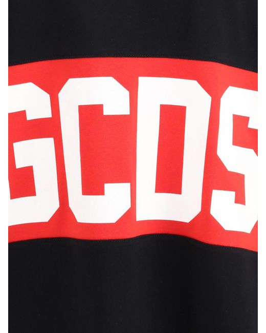 Gcds Black Cotton T-Shirt With Logo for men