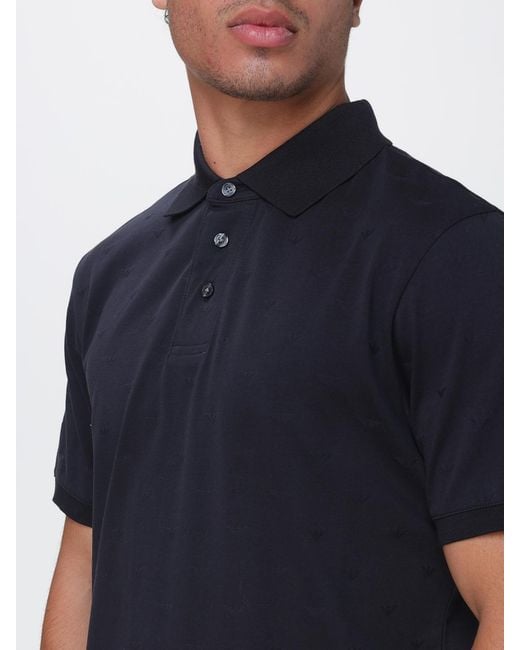 Emporio Armani Blue All-Over Logo Cotton Piqué Polo Shirt for men