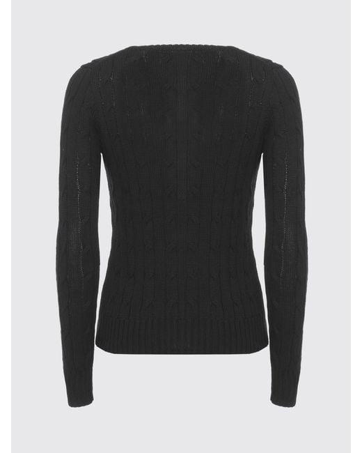 Ralph Lauren Black Cotton V-Neck Sweater With Traces