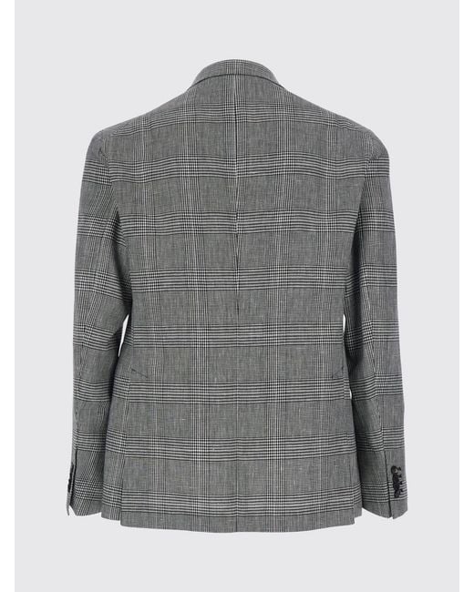 Tagliatore Gray Prince Of Wales Check Linen And Cotton Single-Breasted Blazer for men