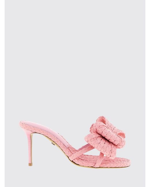Mach & Mach Pink Le Cadeau Bow Braided Raffia Mules