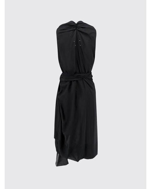 Maison Margiela Black Asymmetric Viscose Midi Dress With Draped Waist