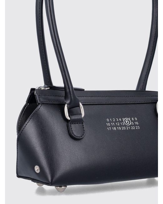 MM6 by Maison Margiela Blue Bowling Mini Leather Shoulder Bag With Numeric Logo