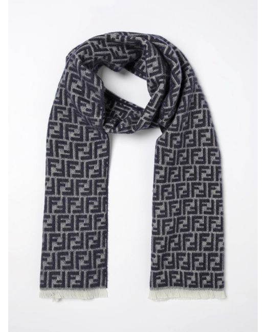 Fendi Black Wool Scarf With Ff Jacquard Monogram for men