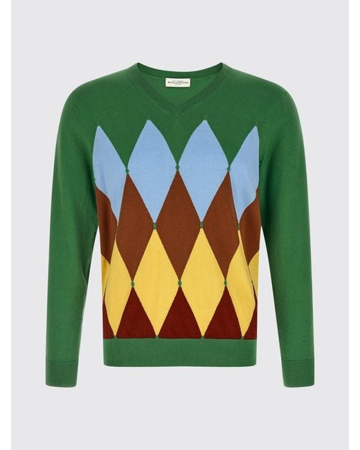 Ballantyne Green Diamond Pattern Cotton And Cashmere Pullover for men